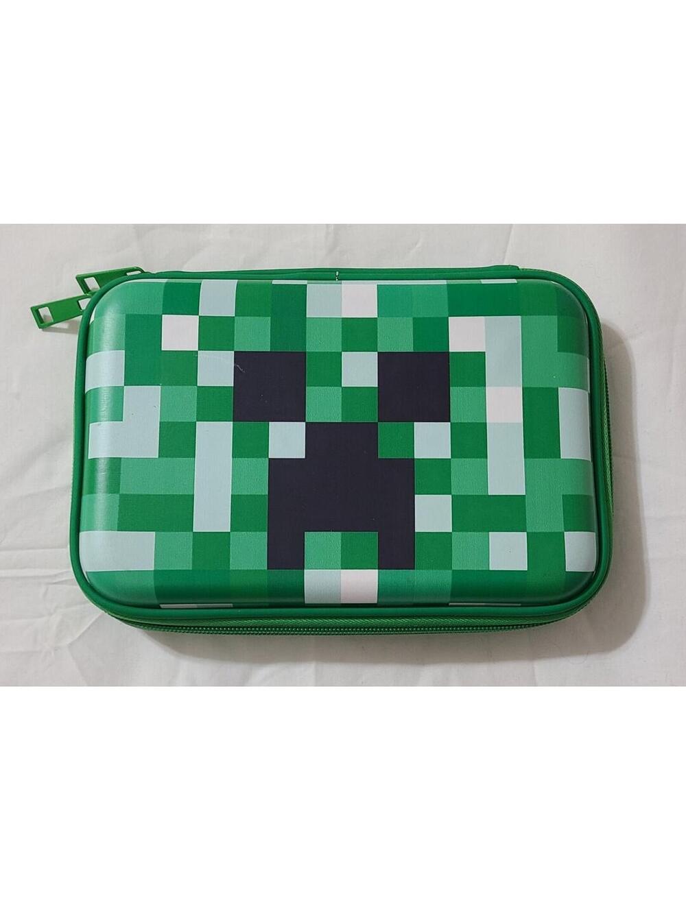 Minecraft Game Pattern Tech Pencil Hard Case Boys Green Travel Storage Organizer
